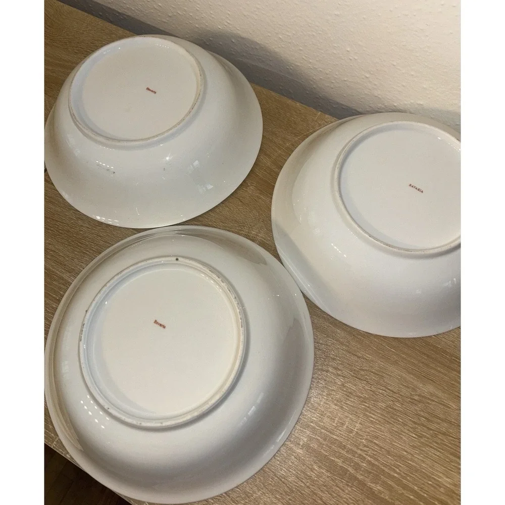 Vintage Bavarian Porcelain Floral Serving Bowls Set of 3 (Lusterware) Antique